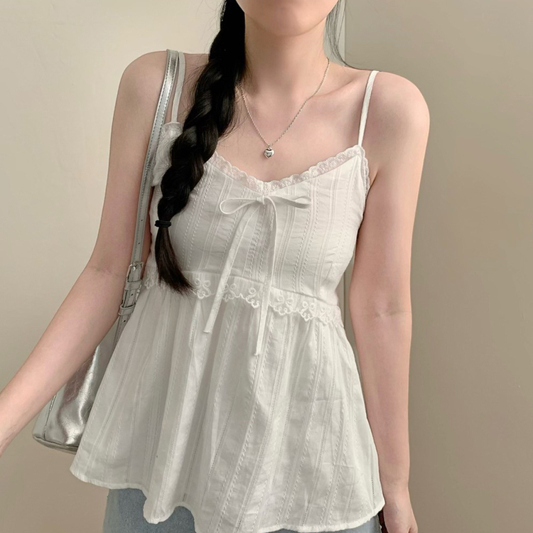 에이 레이스 플레어 민소매 나시 블라우스 여름 여름옷 여름상의 휴가룩 아이보리