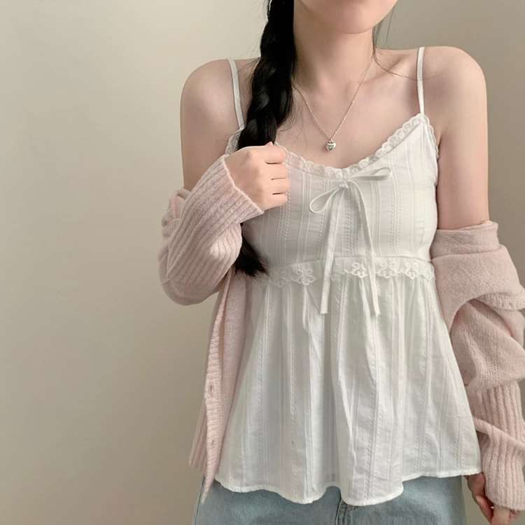 에이 레이스 플레어 민소매 나시 블라우스 여름 여름옷 여름상의 휴가룩 아이보리
