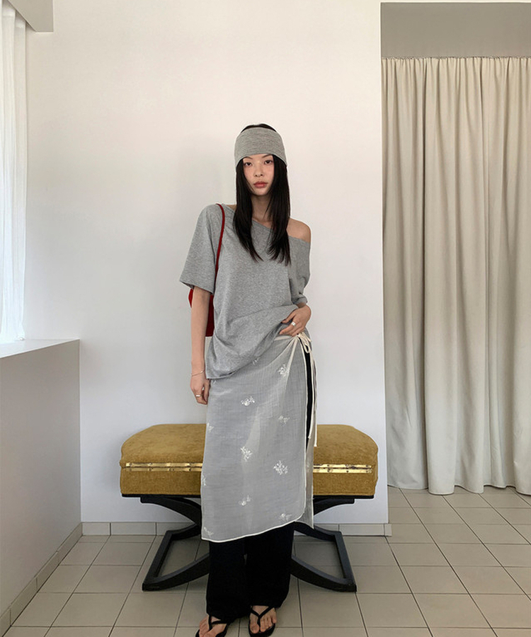 オフショルダールーズTシャツ GREY