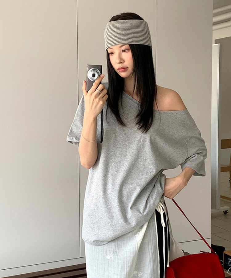 オフショルダールーズTシャツ GREY