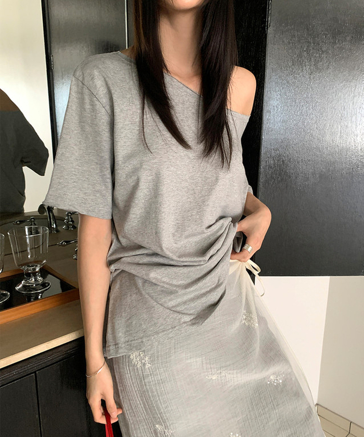 オフショルダールーズTシャツ GREY