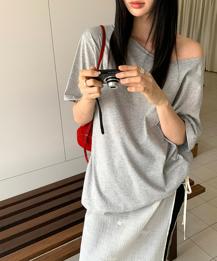 オフショルダールーズTシャツ GREY