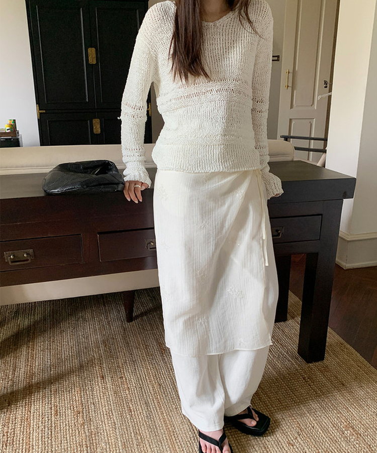 刺繡レイヤードラップスカート CREAM