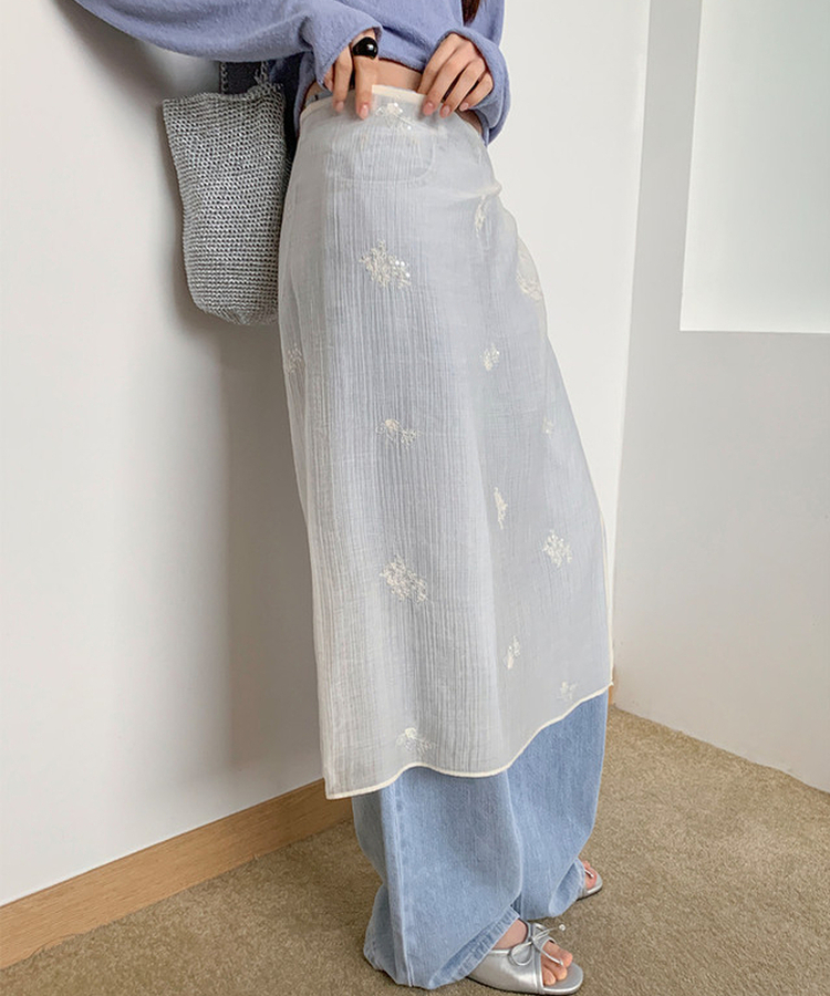 刺繡レイヤードラップスカート CREAM