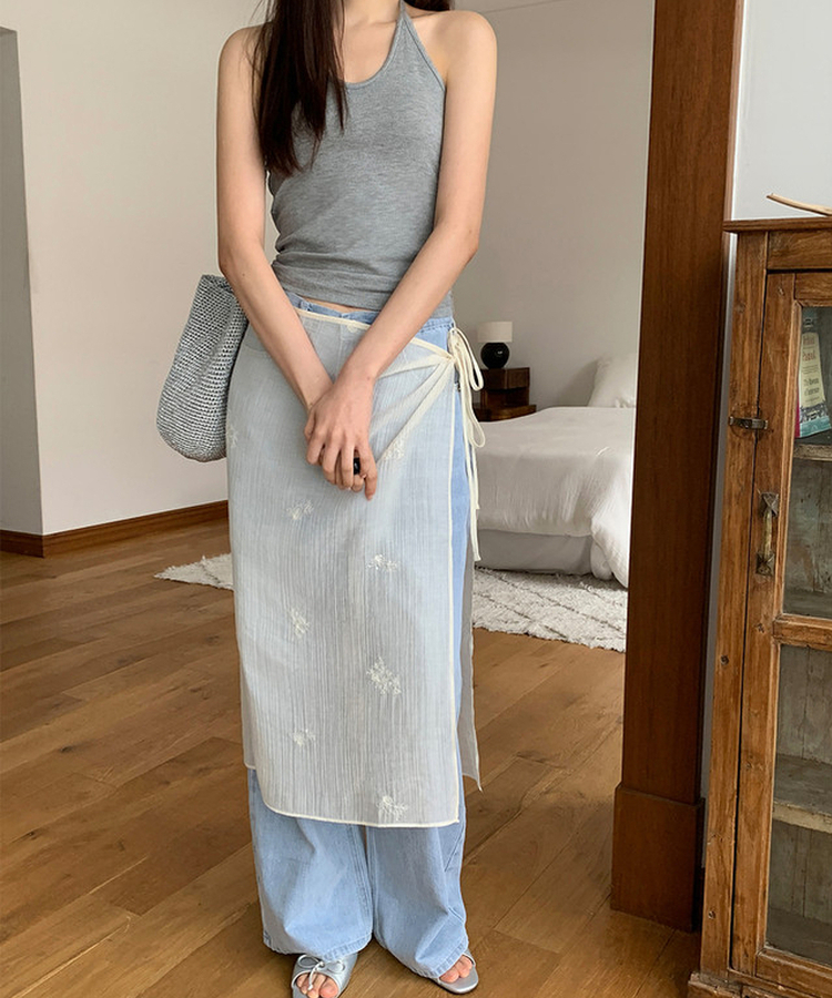 刺繡レイヤードラップスカート CREAM