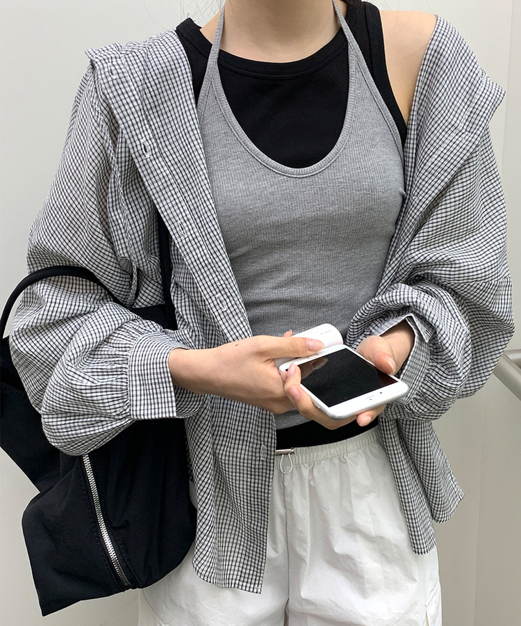 オーバーフィットチェックフードシャツ IVORY