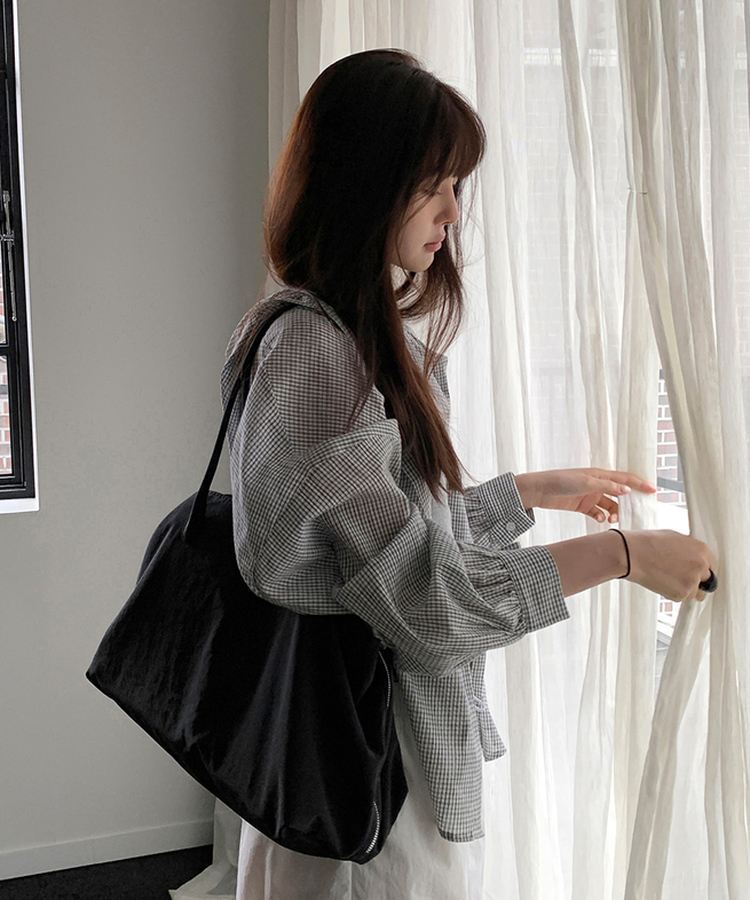 オーバーフィットチェックフードシャツ IVORY