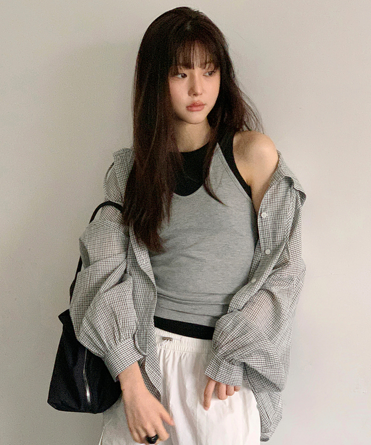 オーバーフィットチェックフードシャツ IVORY