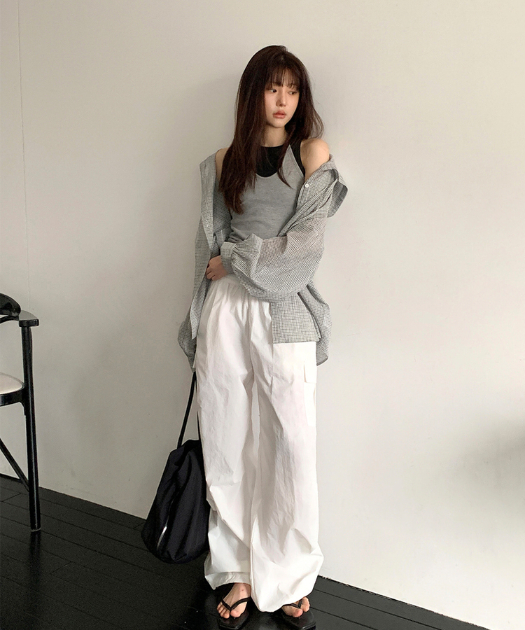 オーバーフィットチェックフードシャツ IVORY