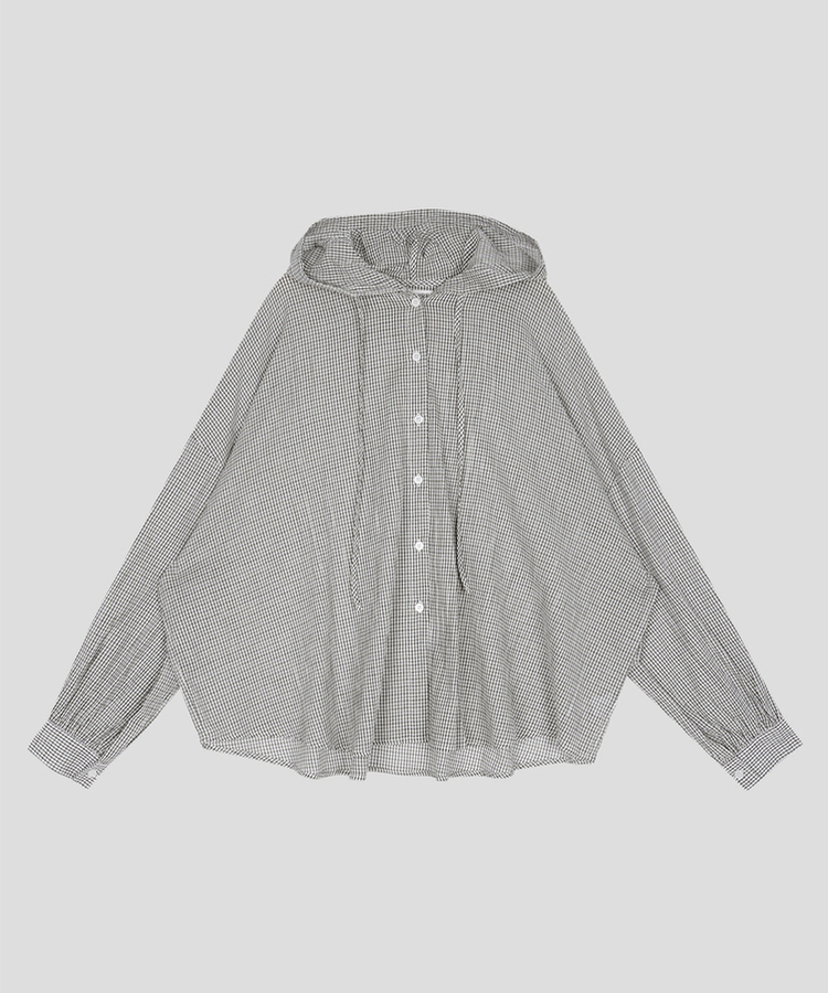 オーバーフィットチェックフードシャツ