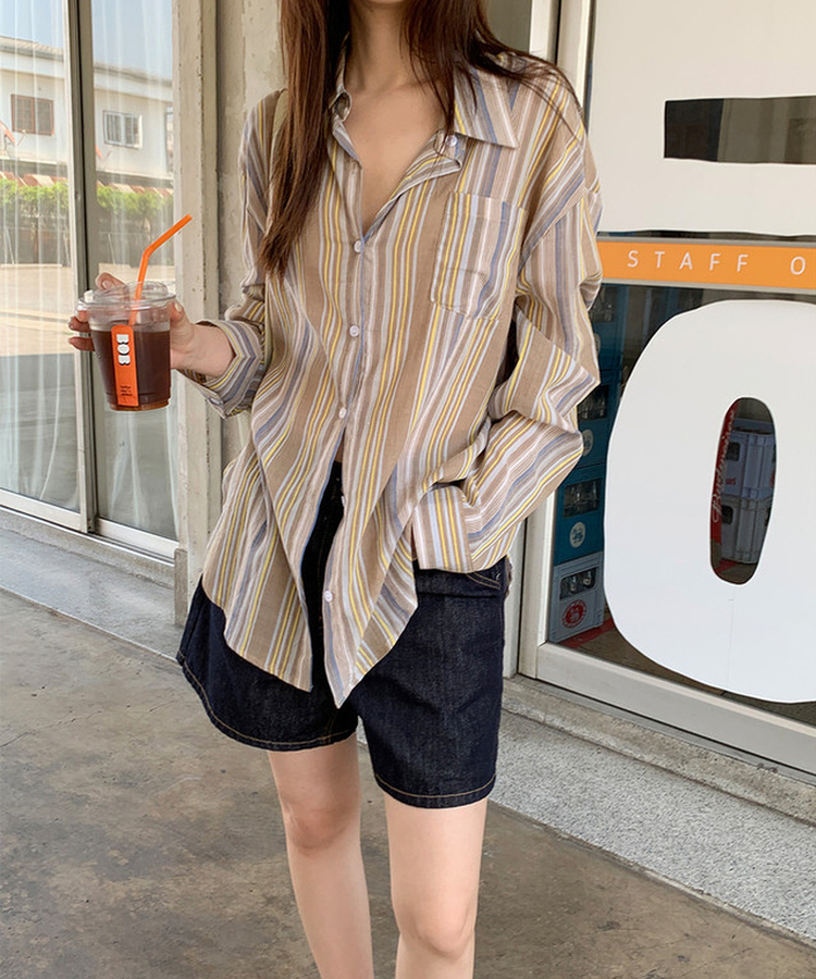 オーバーフィットストライプシャツ BEIGE