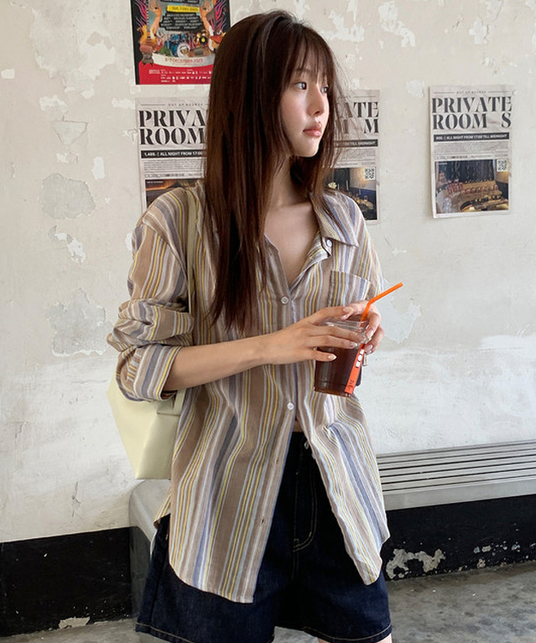 オーバーフィットストライプシャツ BEIGE