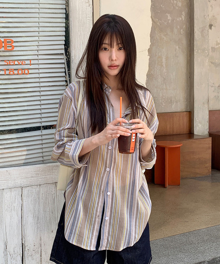 オーバーフィットストライプシャツ BEIGE