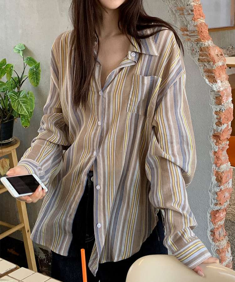 オーバーフィットストライプシャツ BEIGE