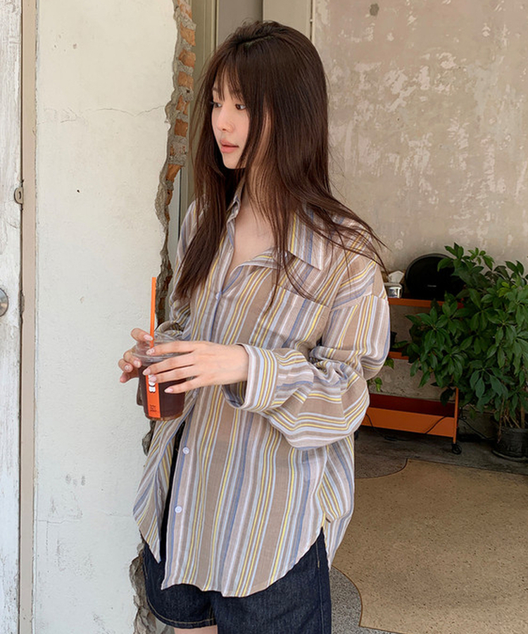 オーバーフィットストライプシャツ BEIGE