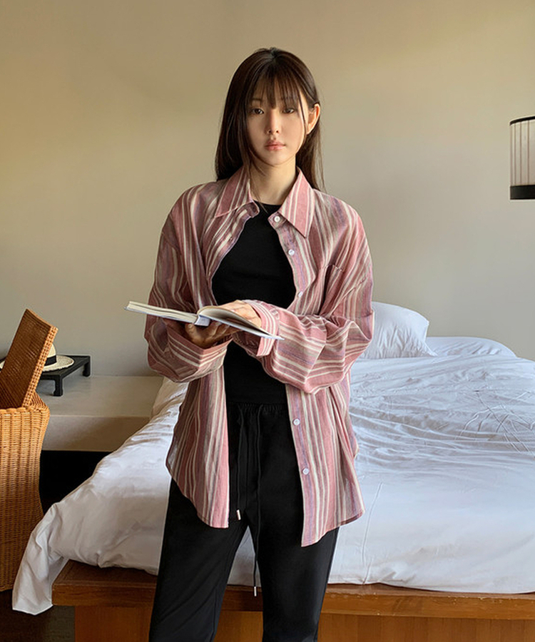 オーバーフィットストライプシャツ PINK