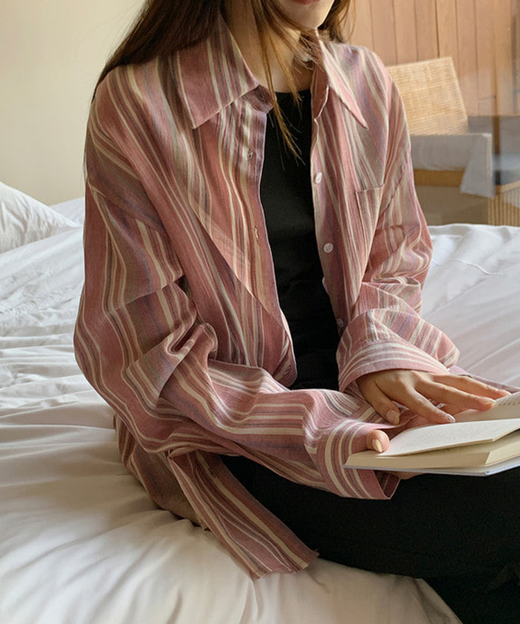 オーバーフィットストライプシャツ PINK