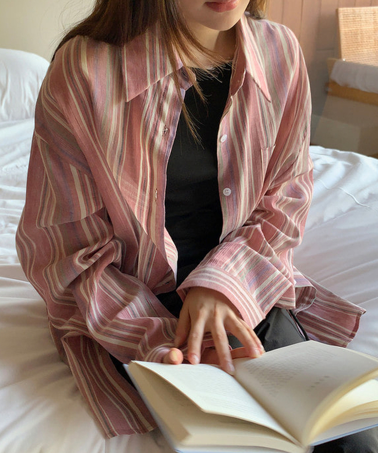 オーバーフィットストライプシャツ PINK