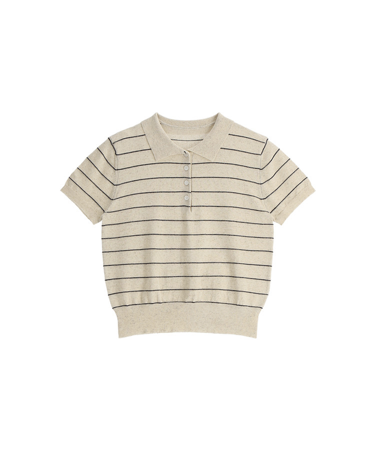 （ストライプ／涼しいリネン／デイリーおすすめ♥）ストライプ リネン ピケ 半袖ニット