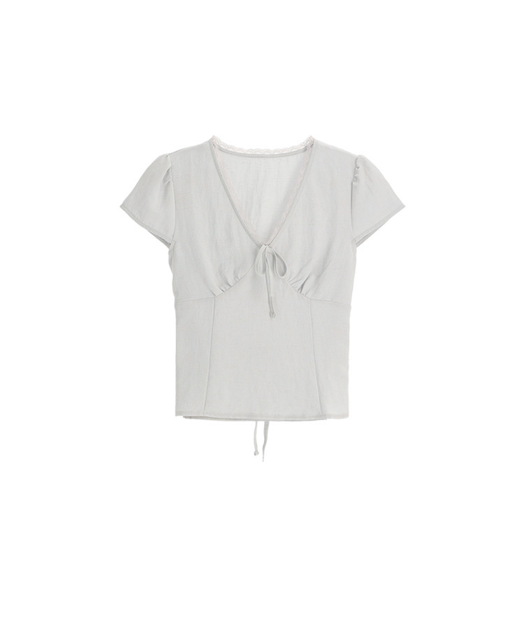 （華奢見えフィット／清楚ムード♥）レース リボン 半袖ブラウス