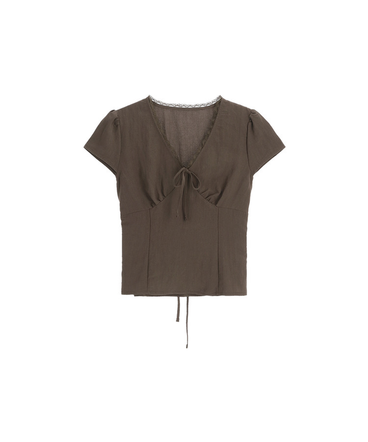 （華奢見えフィット／清楚ムード♥）レース リボン 半袖ブラウス