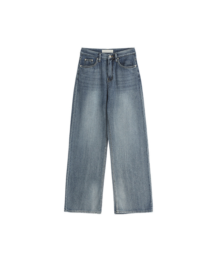 (サマーパンツ／下半身補整フィット)   ウォッシング デニム ストレート ワイドパンツ