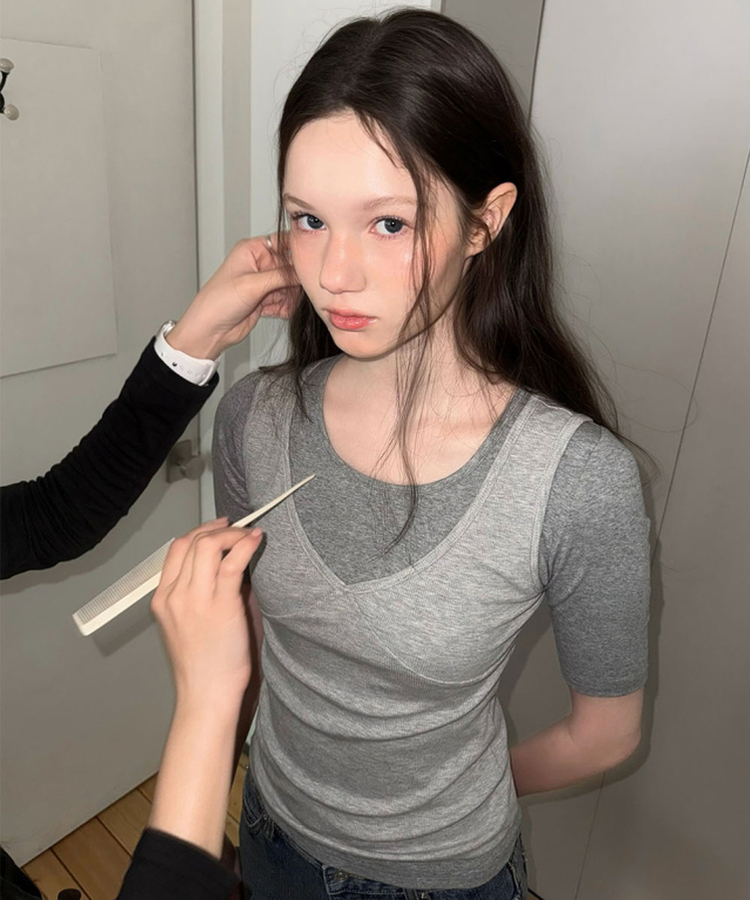 ラウンド5分袖Tシャツ(5color) GREY