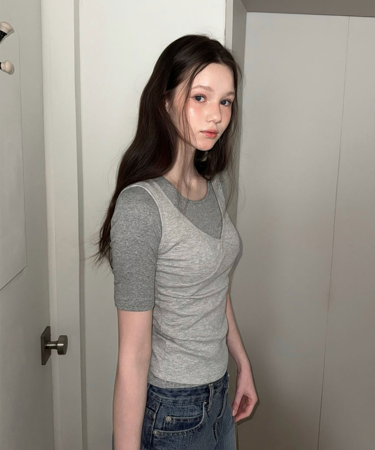 ラウンド5分袖Tシャツ(5color) GREY