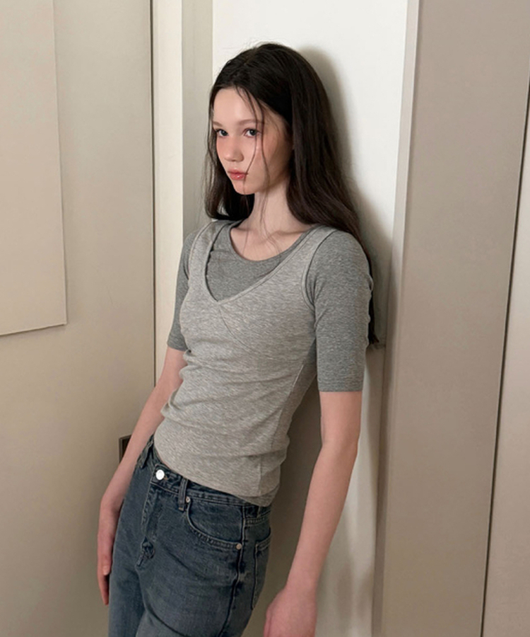 ラウンド5分袖Tシャツ(5color) GREY