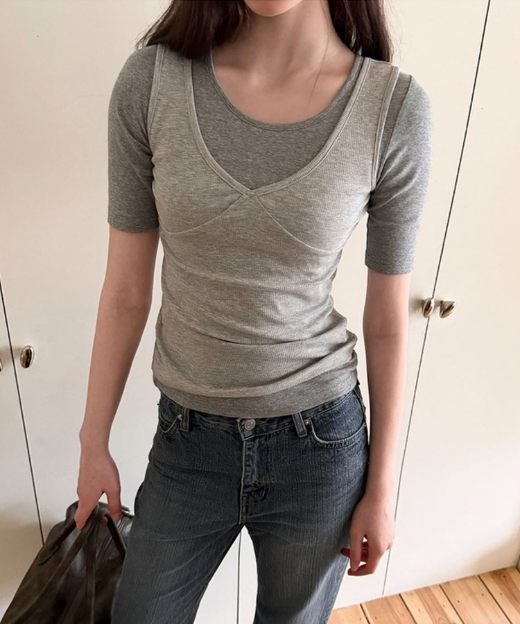 ラウンド5分袖Tシャツ(5color) GREY