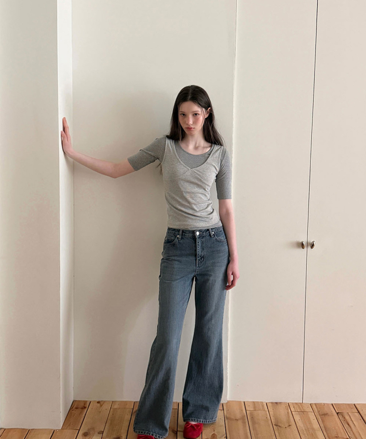 ラウンド5分袖Tシャツ(5color) GREY