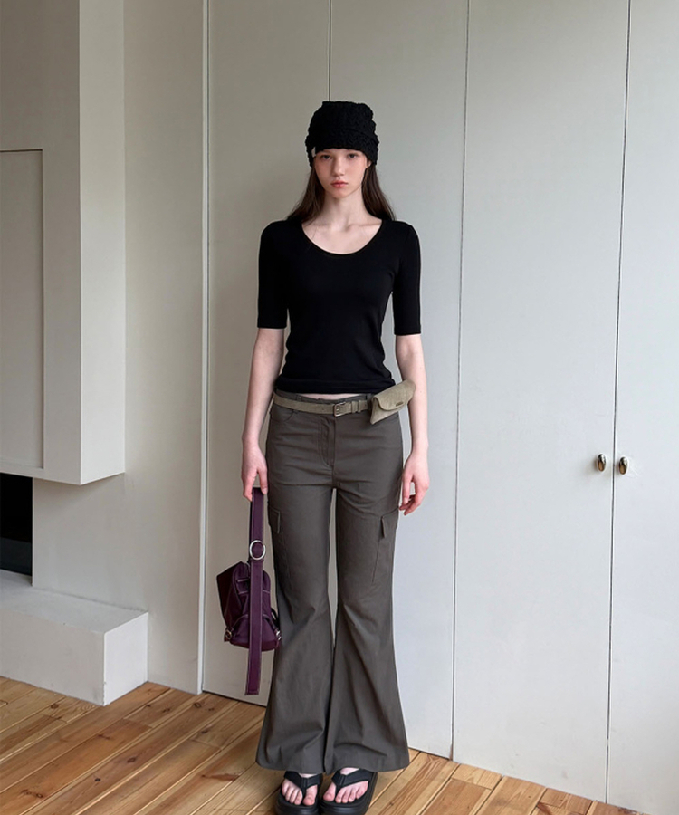 ラウンド5分袖Tシャツ(5color) BLACK