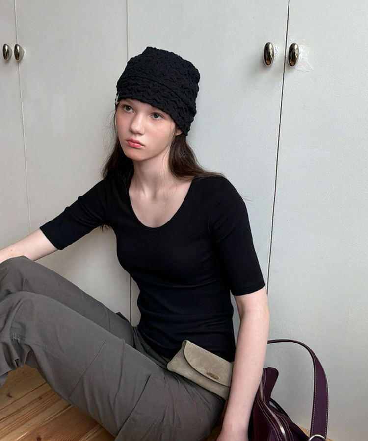 ラウンド5分袖Tシャツ(5color) BLACK