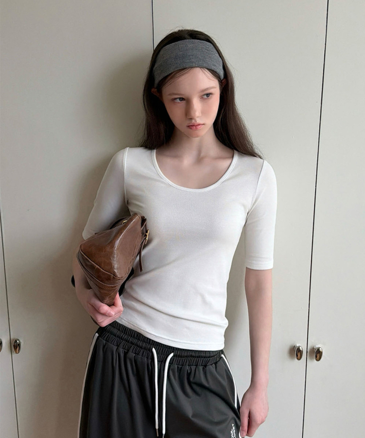 ラウンド5分袖Tシャツ(5color) WHITE