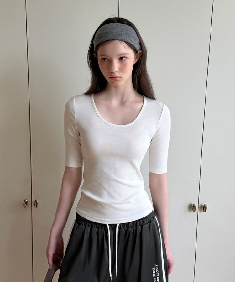 ラウンド5分袖Tシャツ(5color) WHITE