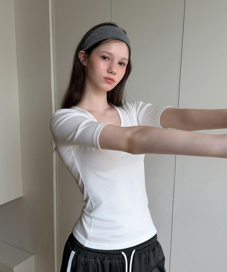 ラウンド5分袖Tシャツ(5color) WHITE