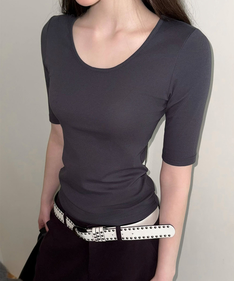 ラウンド5分袖Tシャツ(5color) CHARCOAL