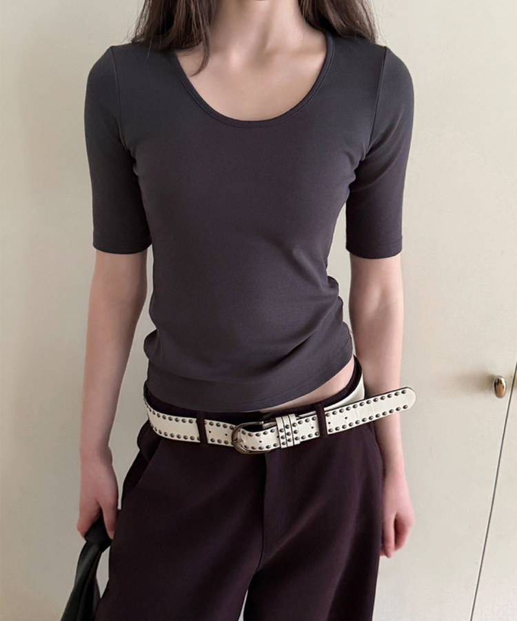 ラウンド5分袖Tシャツ(5color) CHARCOAL