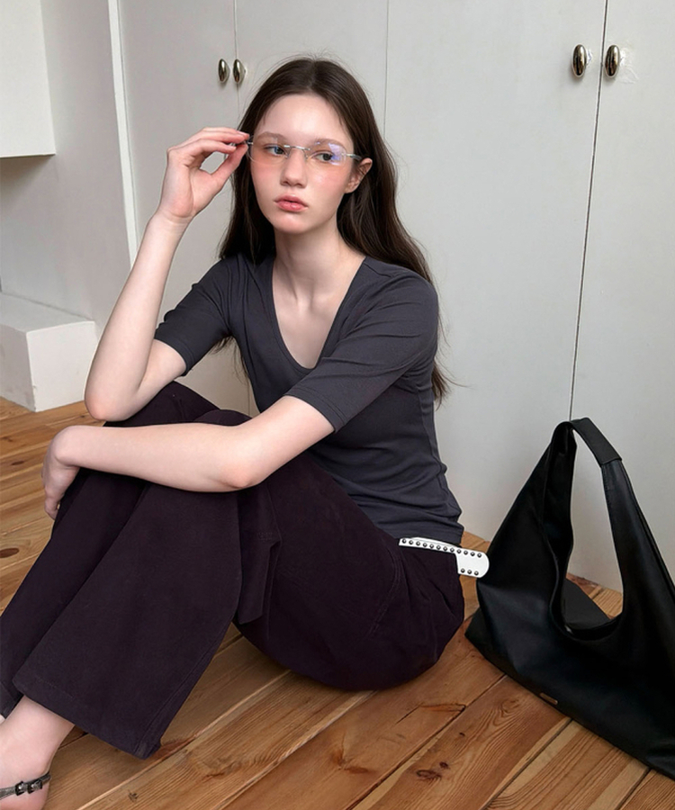 ラウンド5分袖Tシャツ(5color) CHARCOAL