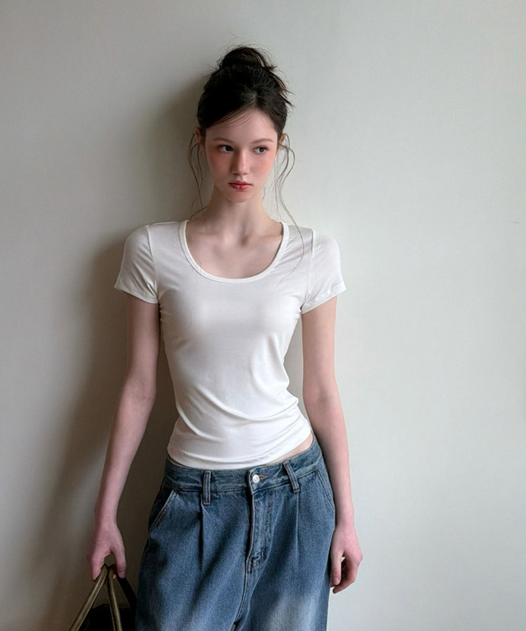 ベーシックUネック半袖Tシャツ WHITE