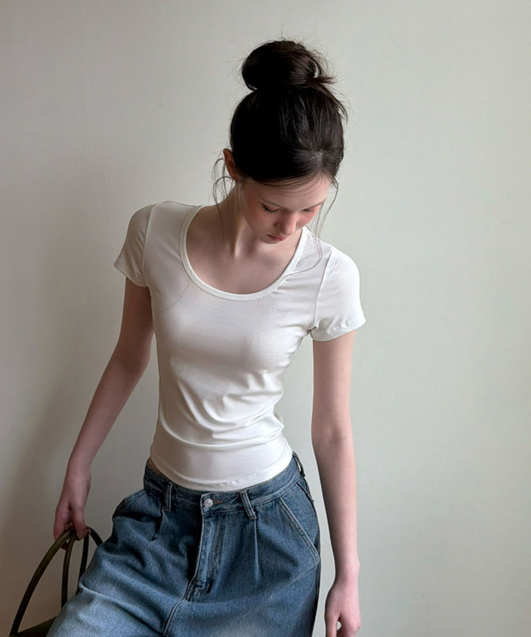 ベーシックUネック半袖Tシャツ WHITE