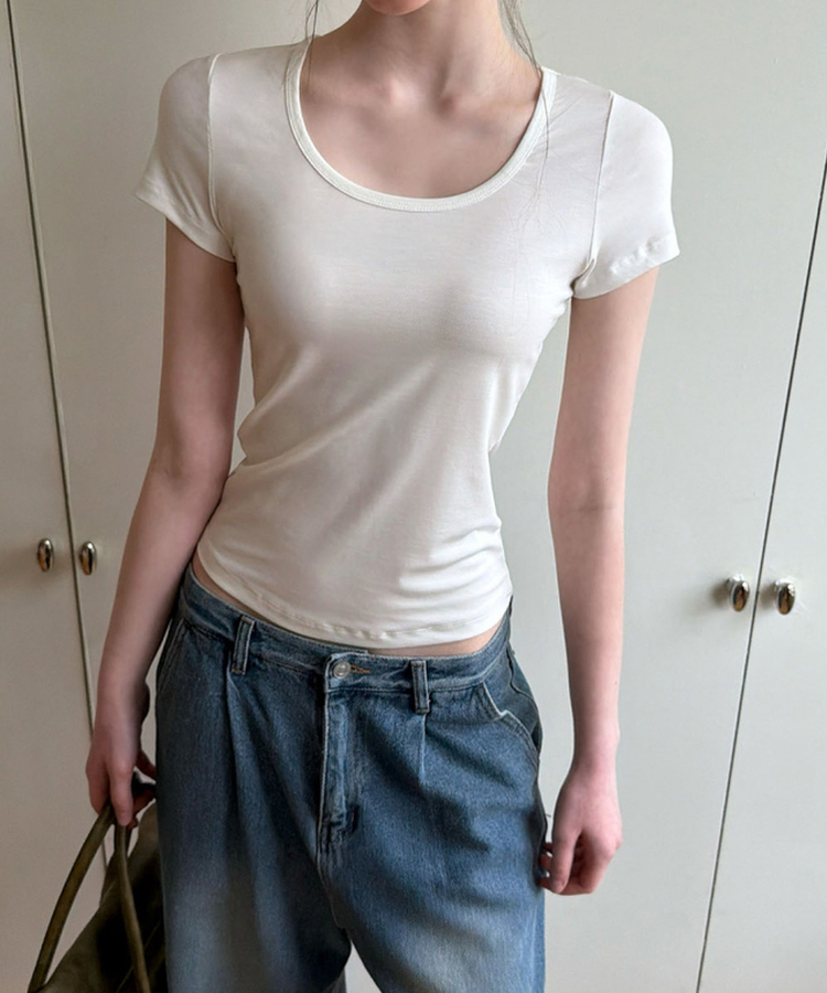 ベーシックUネック半袖Tシャツ WHITE