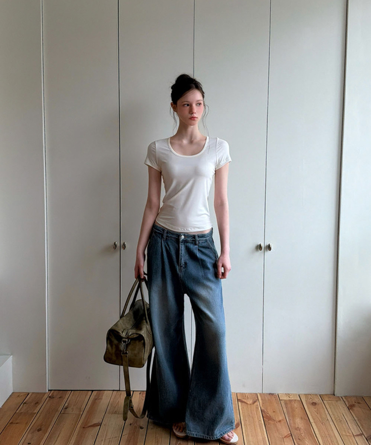 ベーシックUネック半袖Tシャツ WHITE