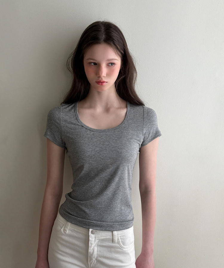 ベーシックUネック半袖Tシャツ GREY