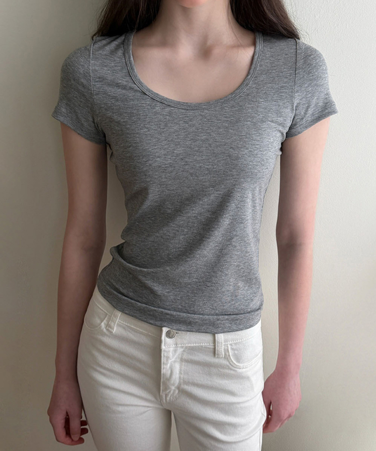 ベーシックUネック半袖Tシャツ GREY