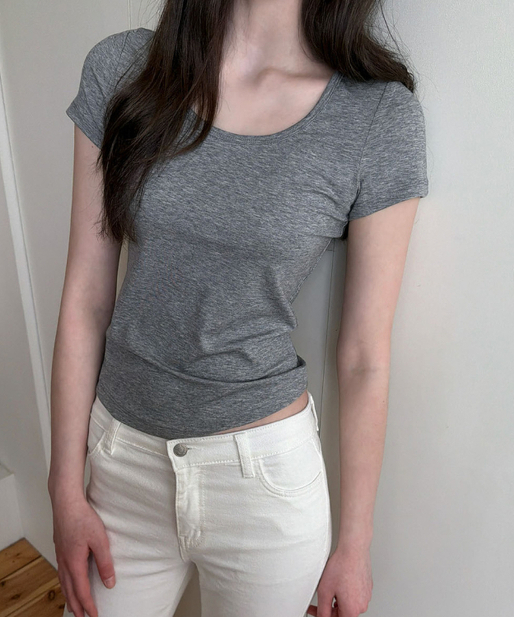 ベーシックUネック半袖Tシャツ GREY