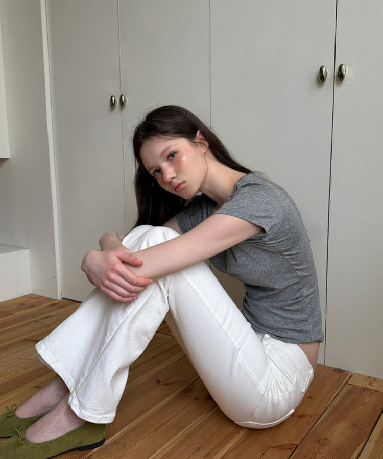 ベーシックUネック半袖Tシャツ GREY