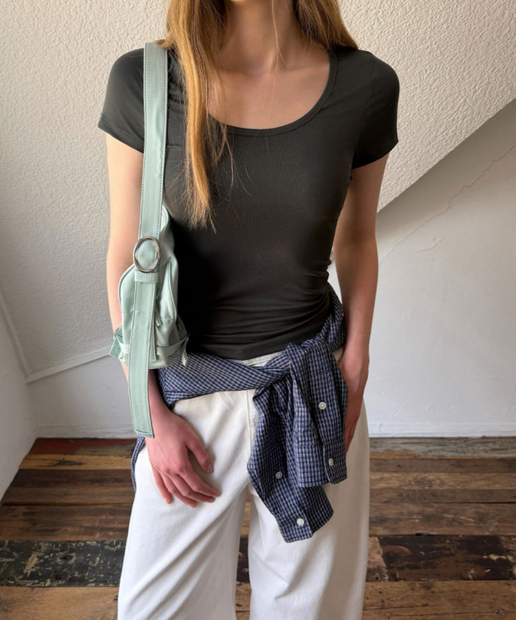 ベーシックUネック半袖Tシャツ CHARCOAL