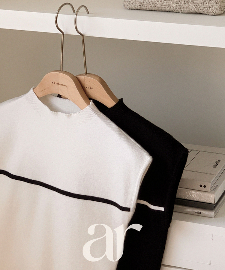 (スリムライン／洗練フェミニンルック)   ハーフハイネック 配色 キャップスリーブ ニット