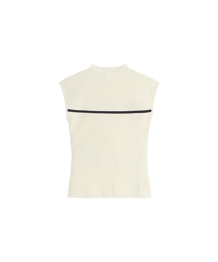 (スリムライン／洗練フェミニンルック)   ハーフハイネック 配色 キャップスリーブ ニット